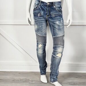 Embellish NYC Moto Biker  Rip & Repair Distressed Skinny Slim Fit Jeans Size 30